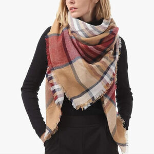 Womens Fall Winter Scarf Plaid Tassel Soft Warm Blanket Scarves Womens Shawl Wra